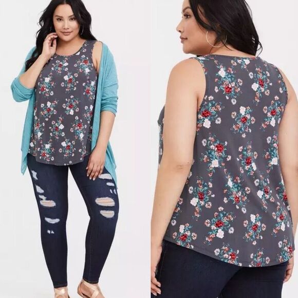 Torrid Grey Floral Crepe Tank Top 5X - Picture 1 of 6